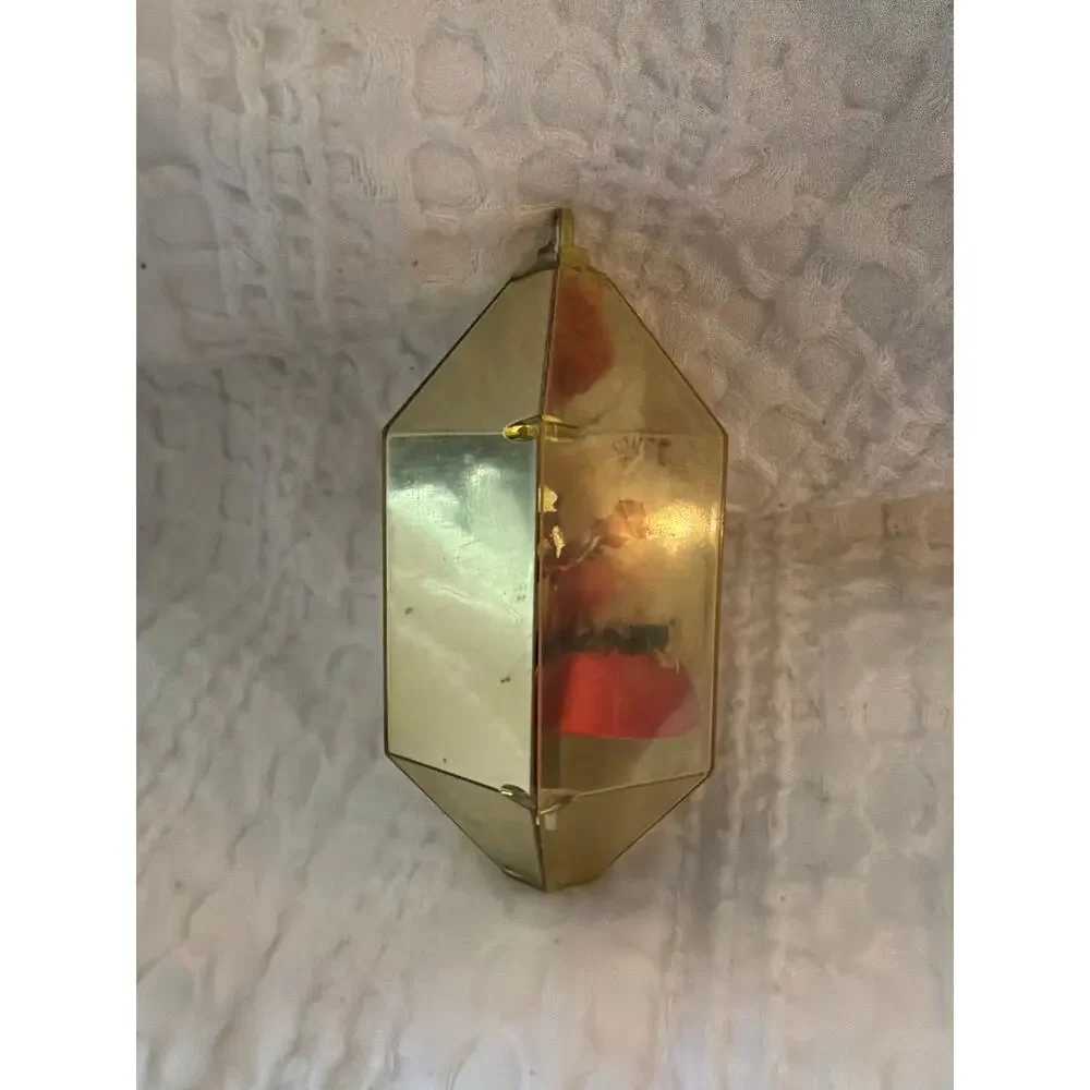 Vintage Jewel Brite Santa Lantern Diorama Christmas Ornament Yellow Plastic 3